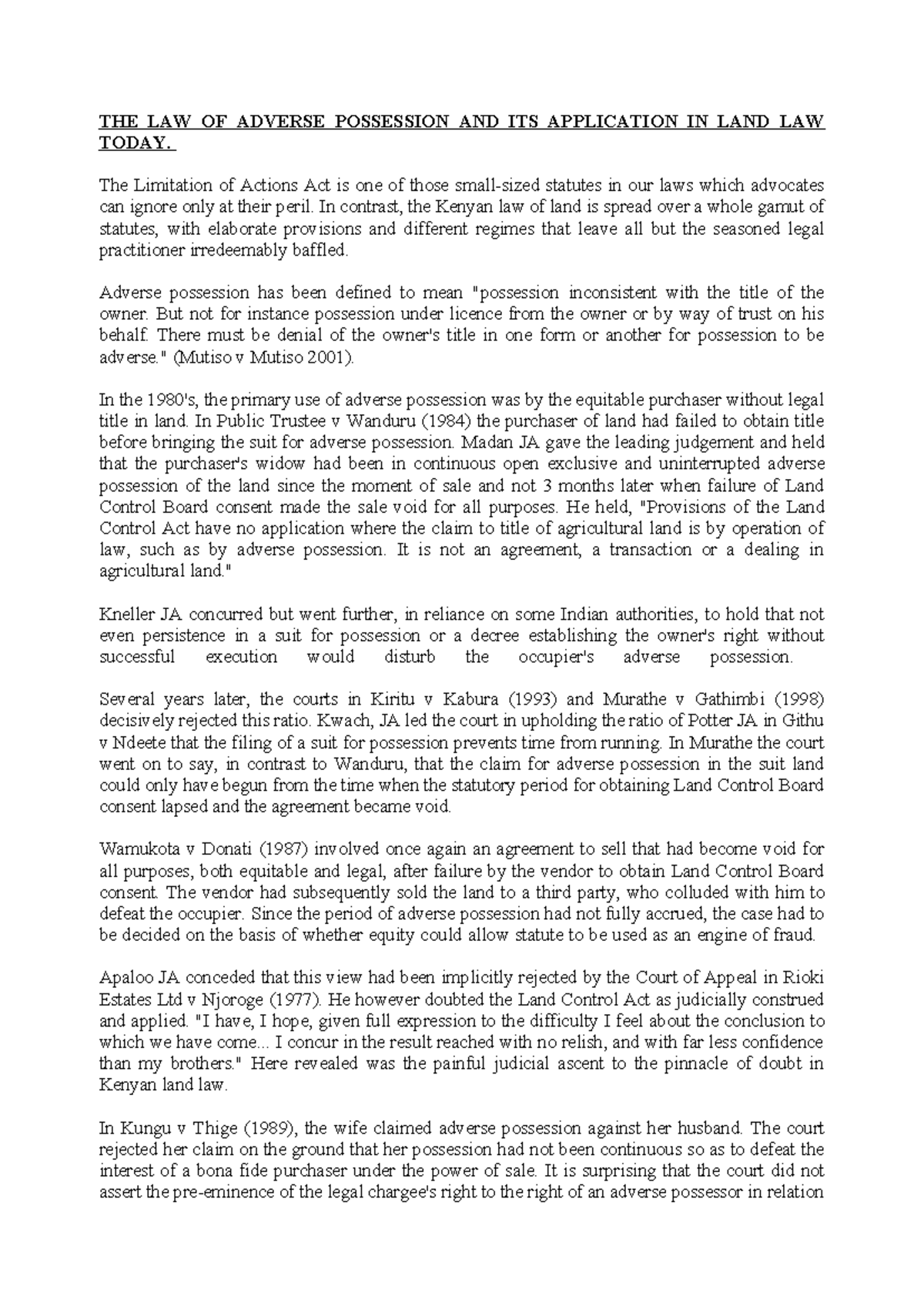 Adverse Possession in Kenyan Land Law: Key Cases & Principles ...