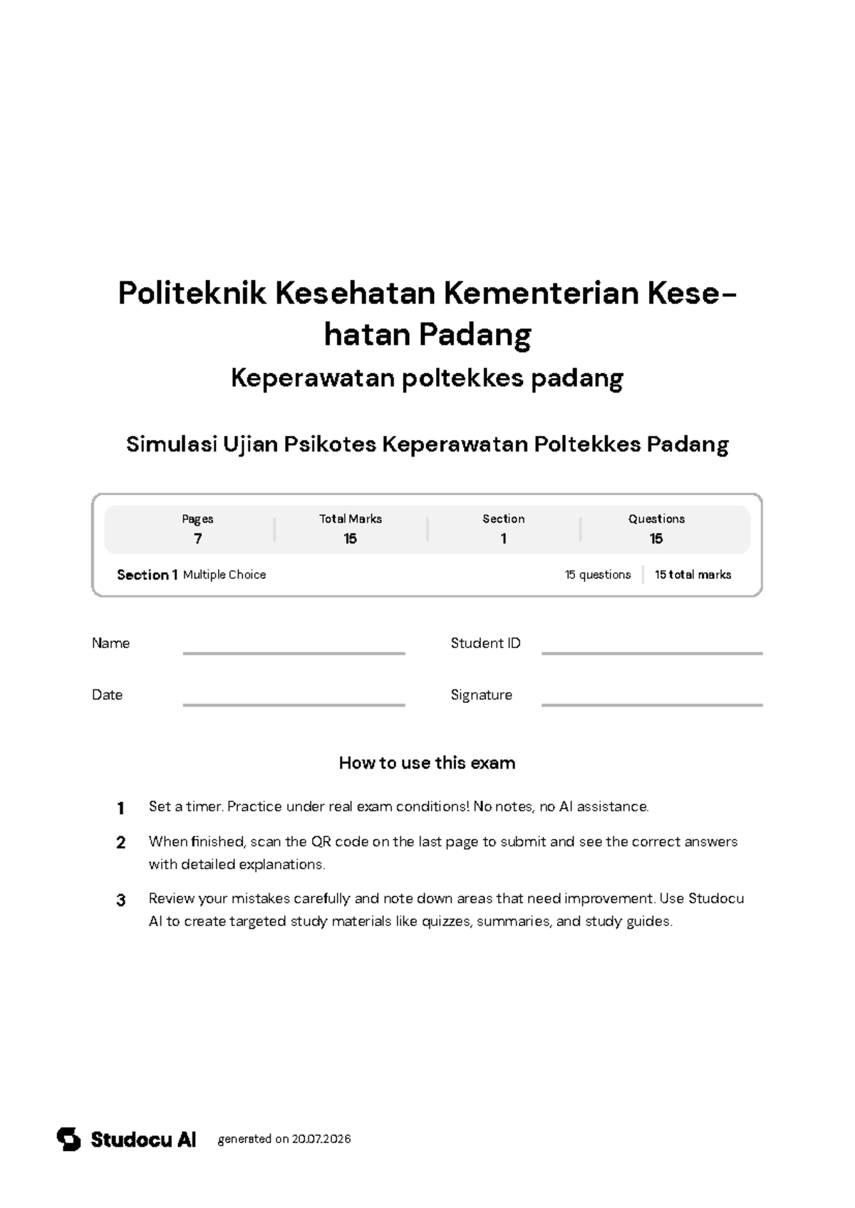 Simulasi Ujian Psikotes Keperawatan Poltekkes Padang - Studocu
