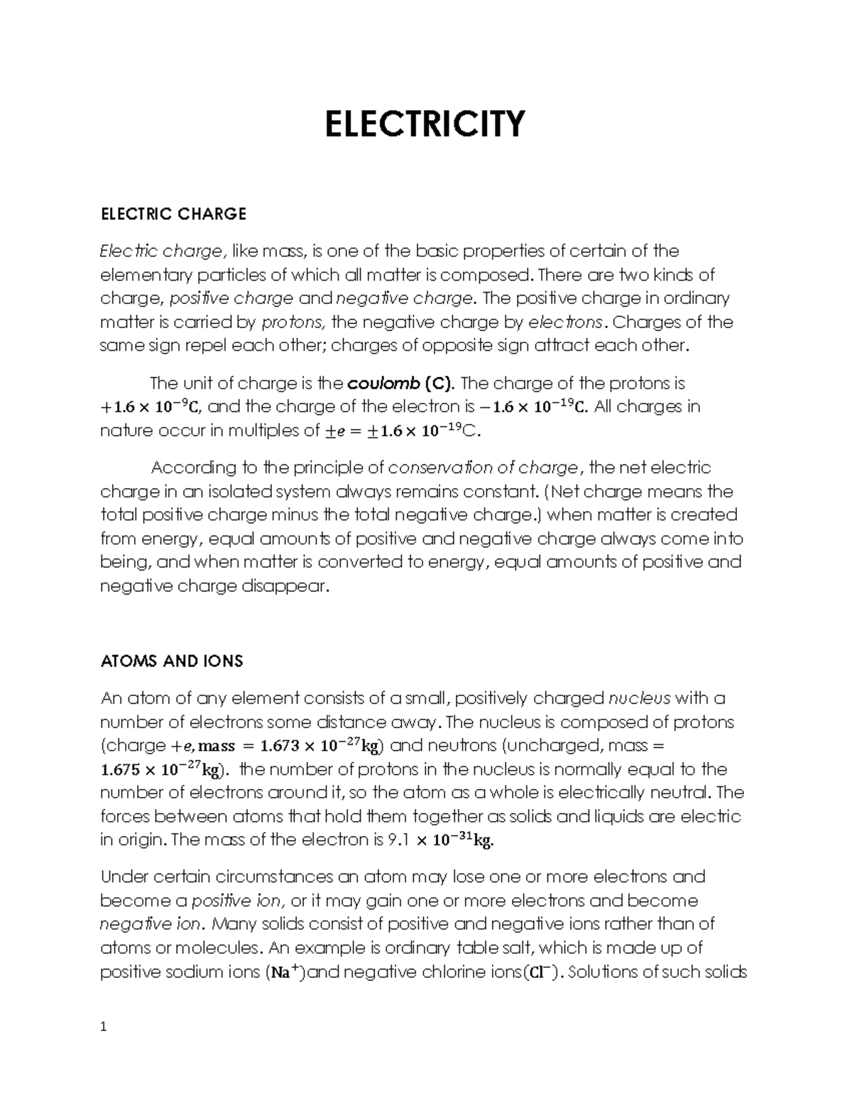 Module-in-Electricity Physics Finals: Understanding Electric Charge and ...