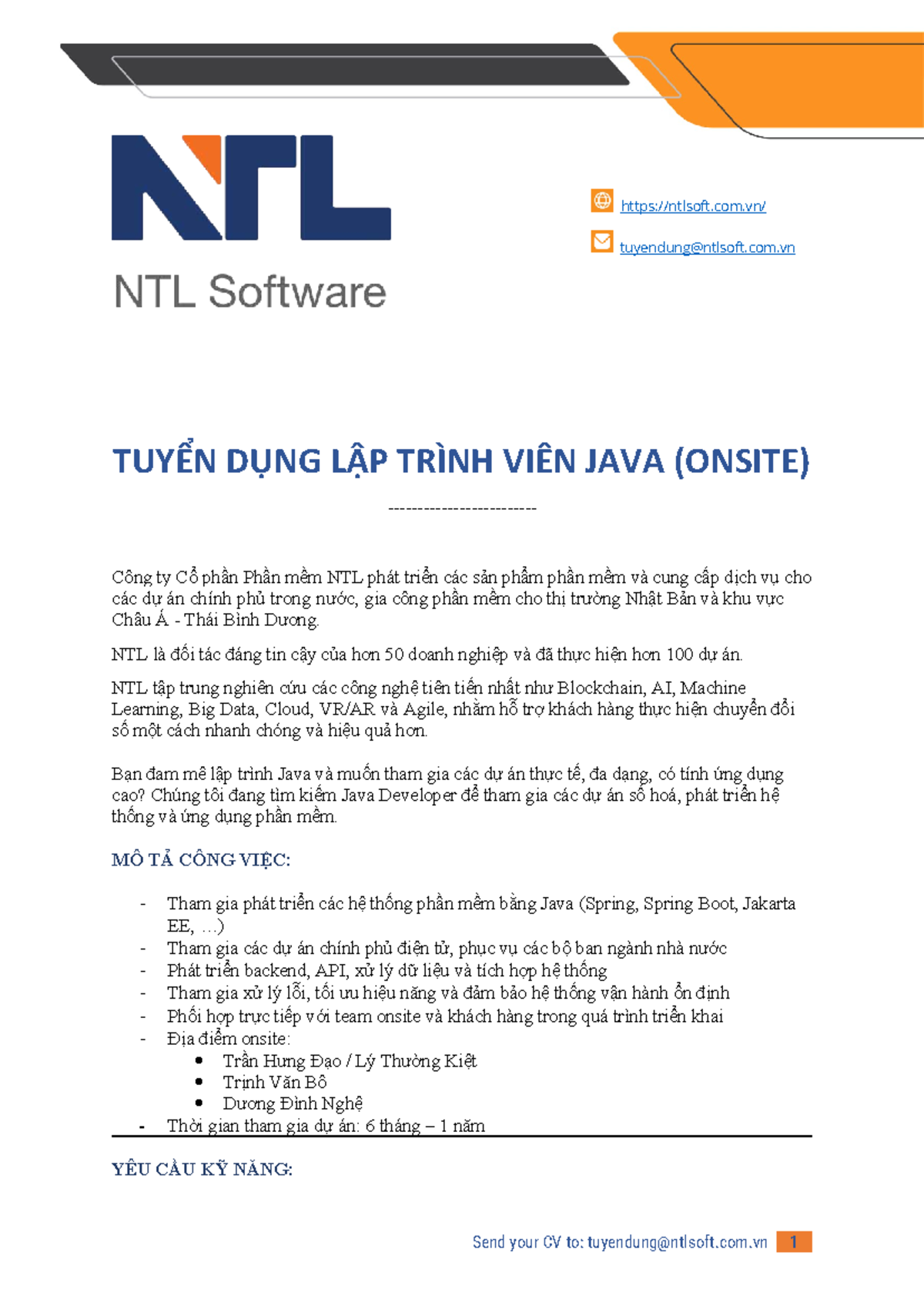 JD Java Developer Onsite - Cơ hội tại NTL Software - Studocu