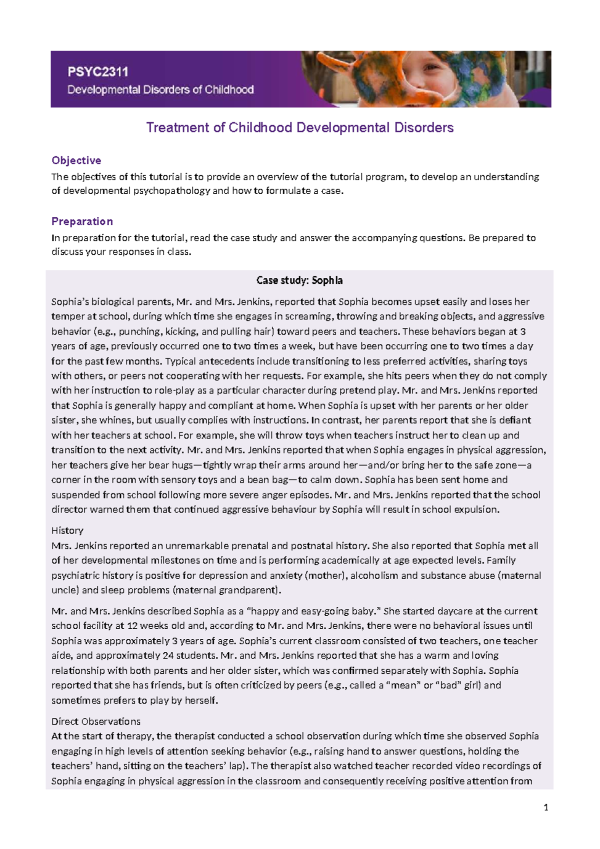 Case Study Analysis: Treatment of Childhood Developmental Disorders ...