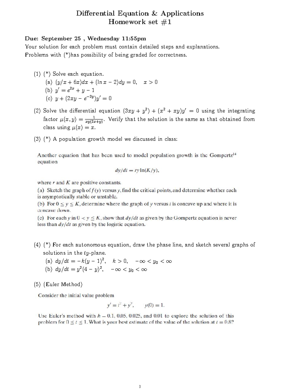 HW1-2024 - Differential Equations Homework Solutions - Studocu
