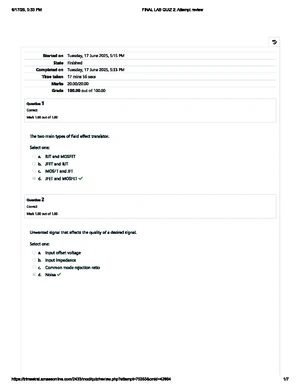 Electronics 1: Final Lab Quiz 1 Attempt Review and Answers - Studocu