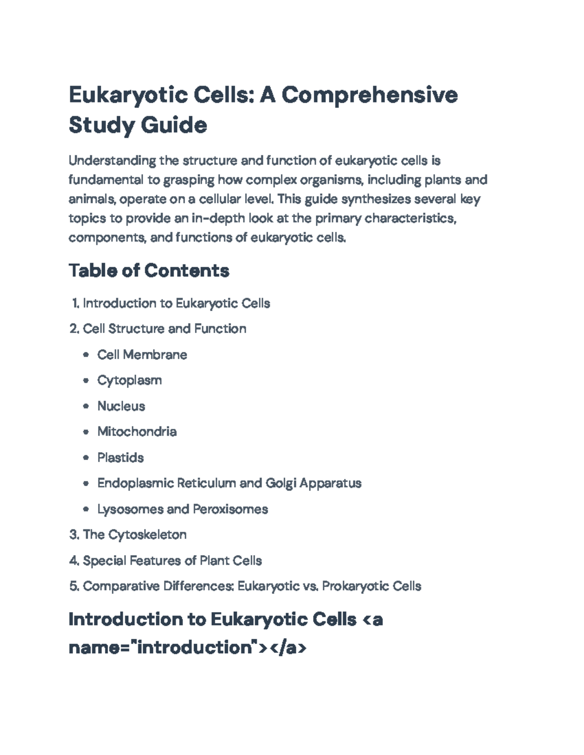 Eukaryotic Cells Study Guide: Structure, Function & Key Comparisons ...