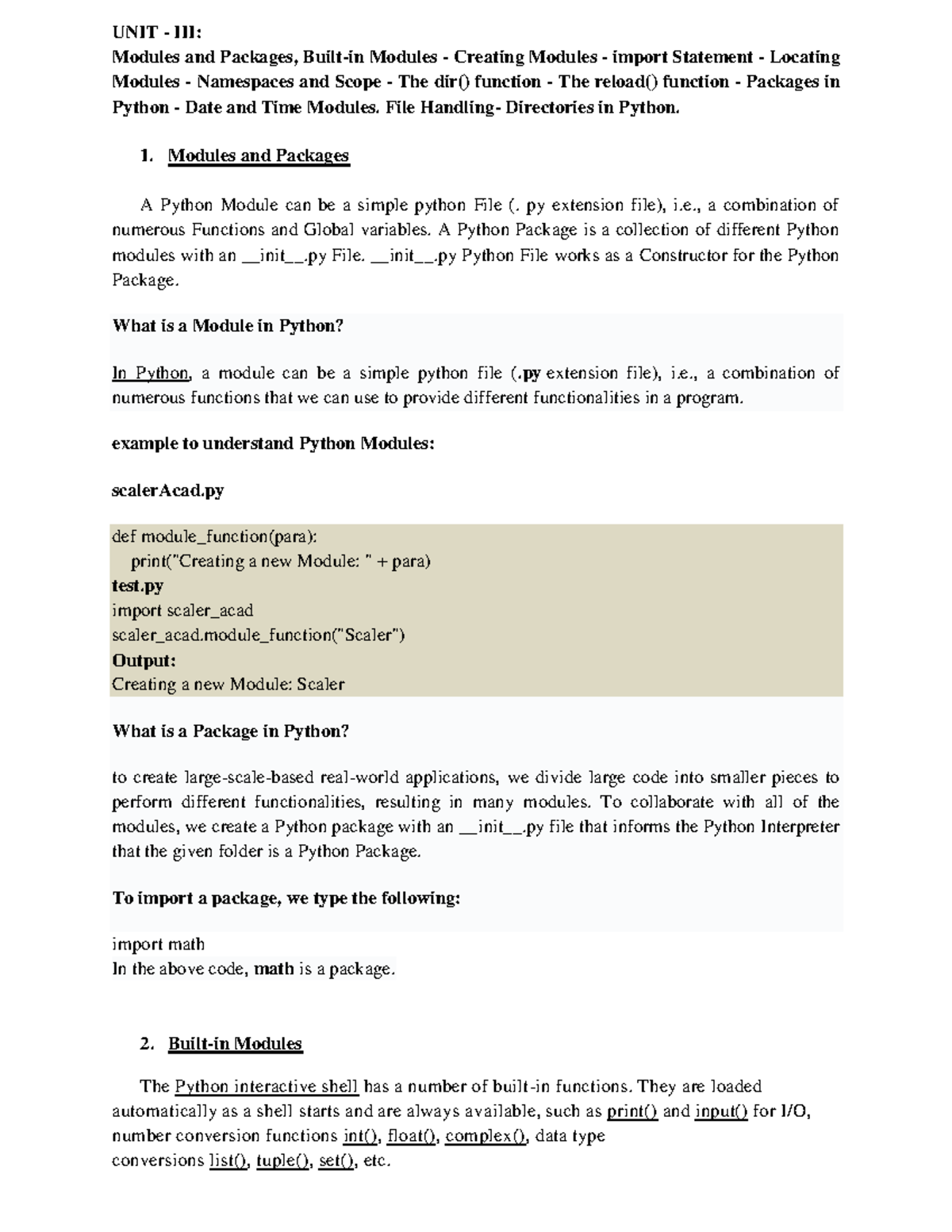 Python UNIT III: Modules, Packages, File Handling, and Functions - Studocu