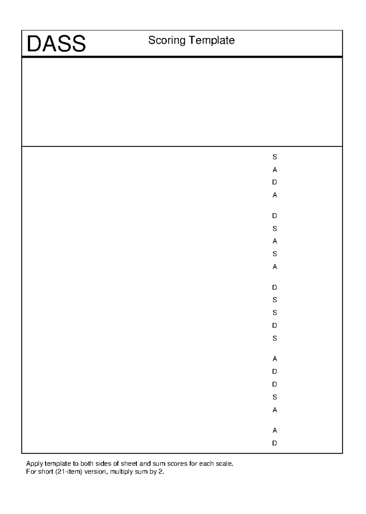 Dass template - Bbvvvvf - Tâm lý học TT - DASS Scoring Template S A D A ...