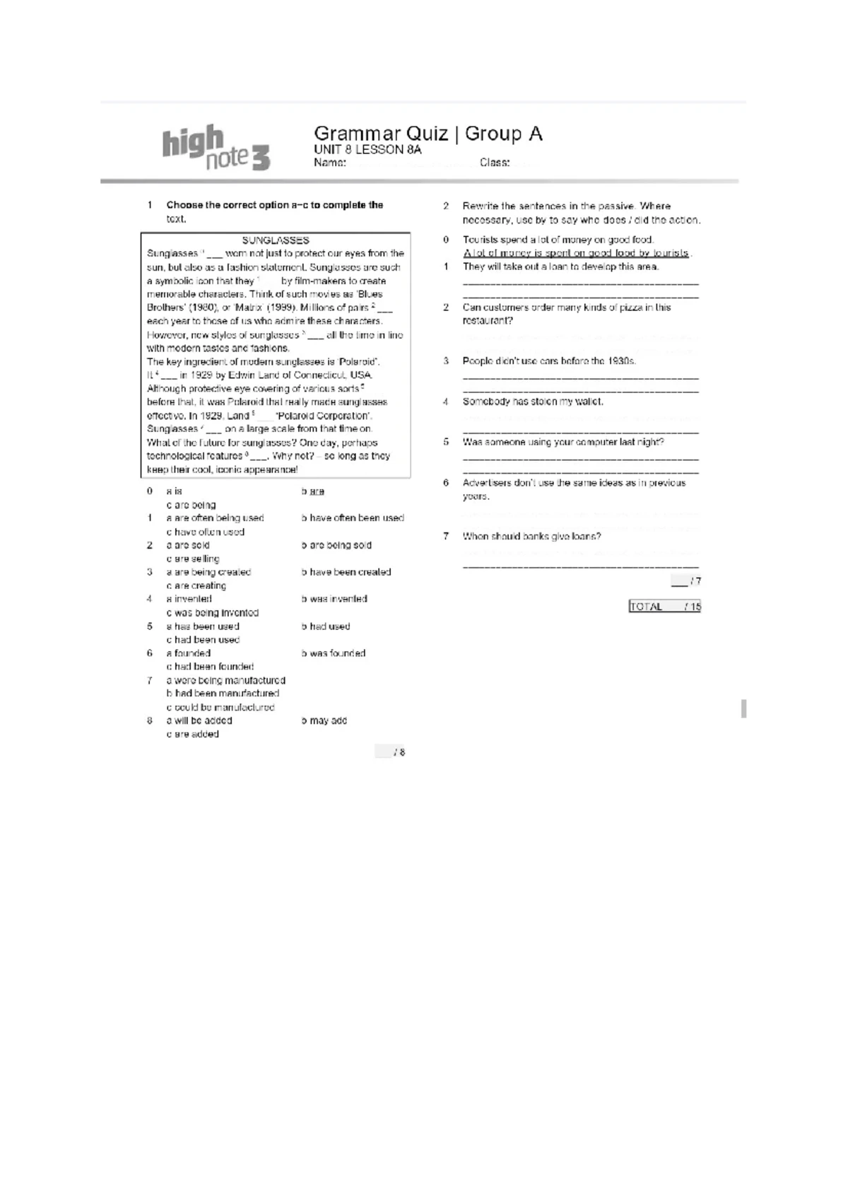 All Clear kl7 Unit1 Extra Test A - Imię i nazwisko: Photocopiable All ...