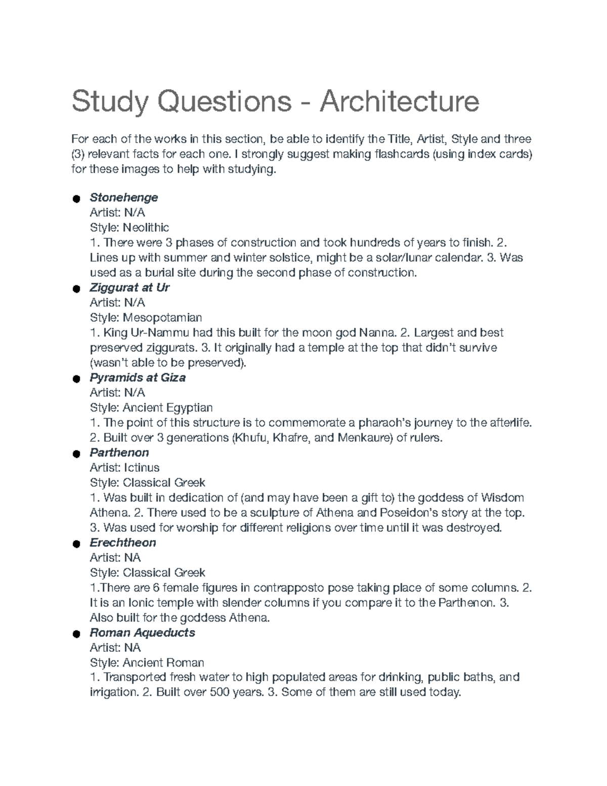 Study Questions for Final Exam - Architecture & Music (ARCH & MUS 101 ...