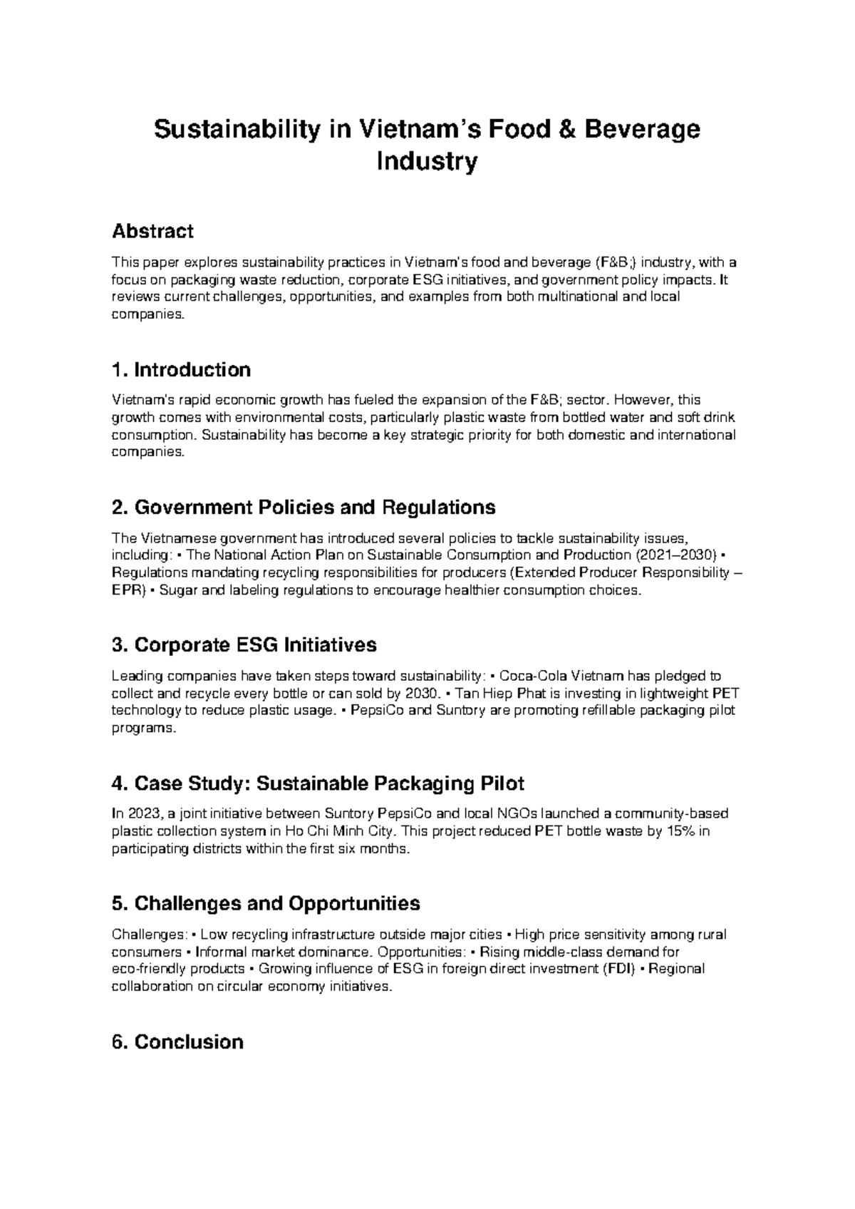 Sustainability Practices in Vietnam's Food & Beverage Industry - Studocu
