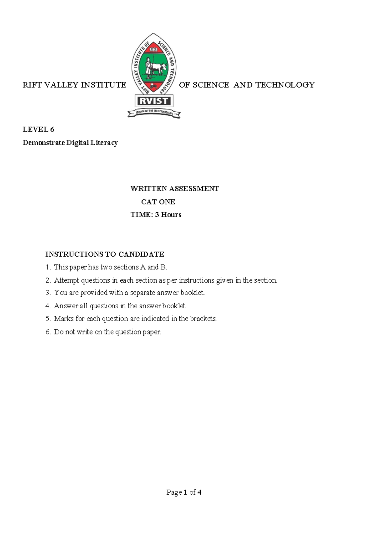 DDL 6 JULY 2024 - CAT ONE Digital Literacy Assessment Guide - Studocu
