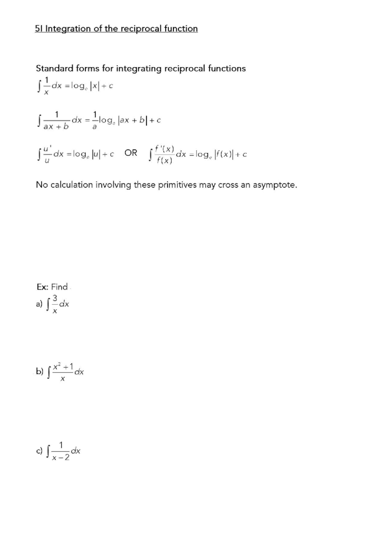 5I Final Exam Notes on Integrating Reciprocal Functions - Studocu