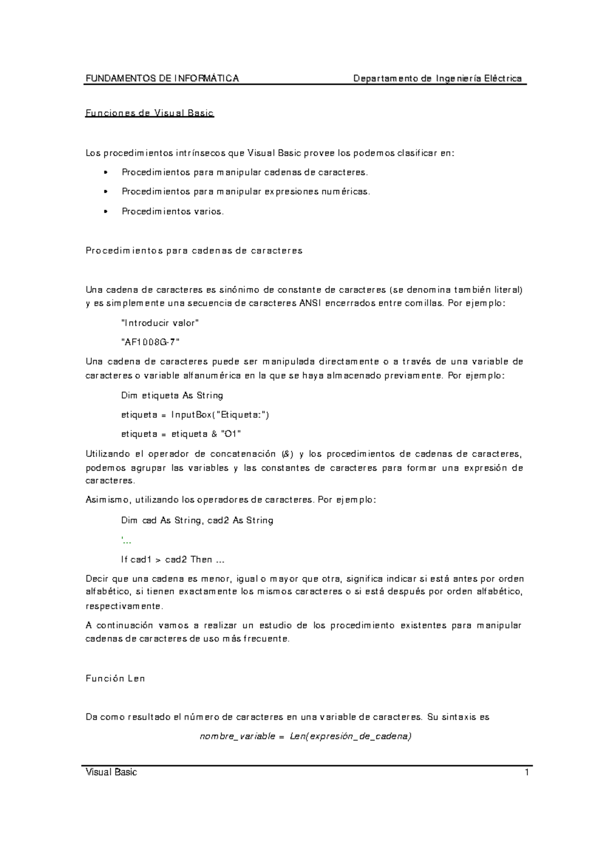 Funciones y procedimientos en Java y Visual Basic - INF101 - Studocu