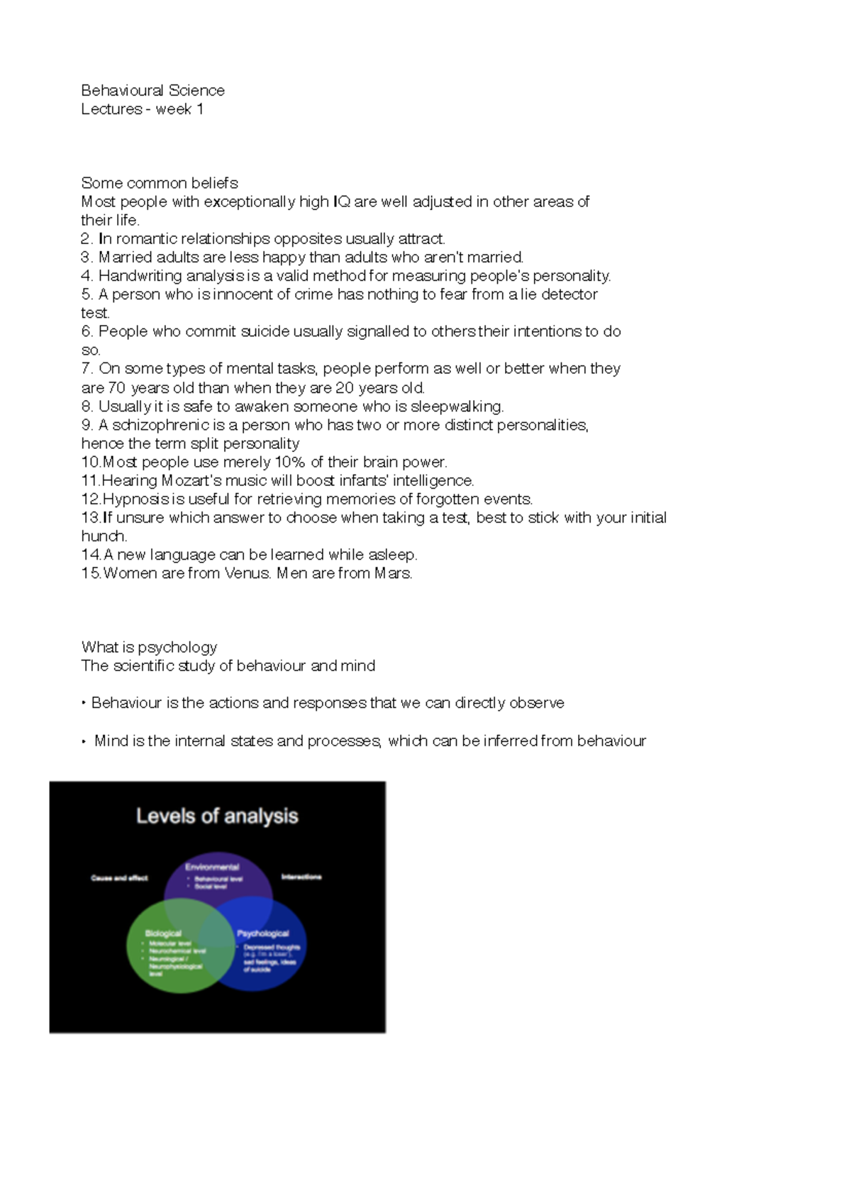 Psych lectures - lecture notes 2021-2022 - Behavioural Science Lectures ...