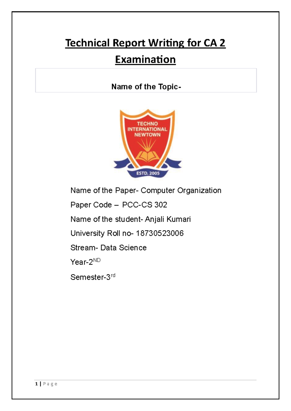 Anjali - afasf - Technical Report Writing for CA 2 Examination Name of ...