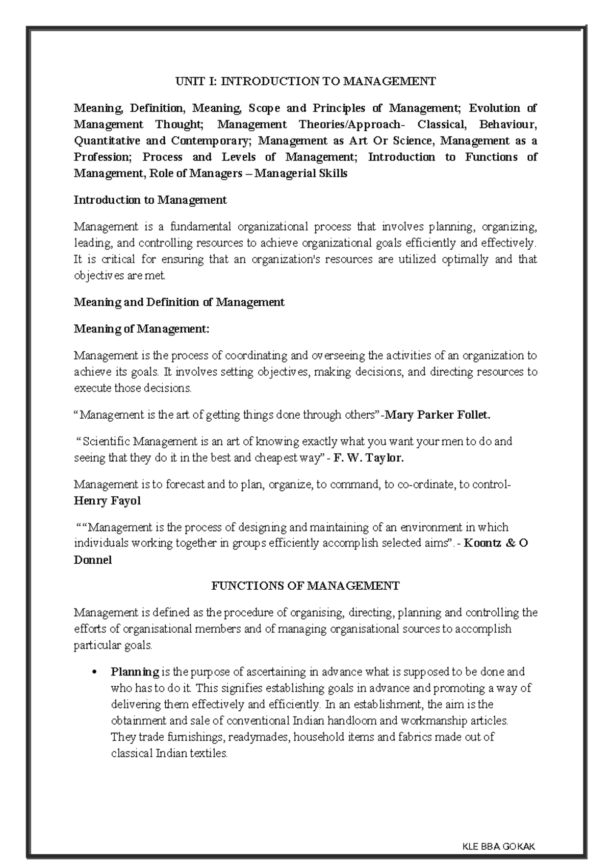 Principles of Management 1st Sem: Overview and Key Theories SEP - Studocu