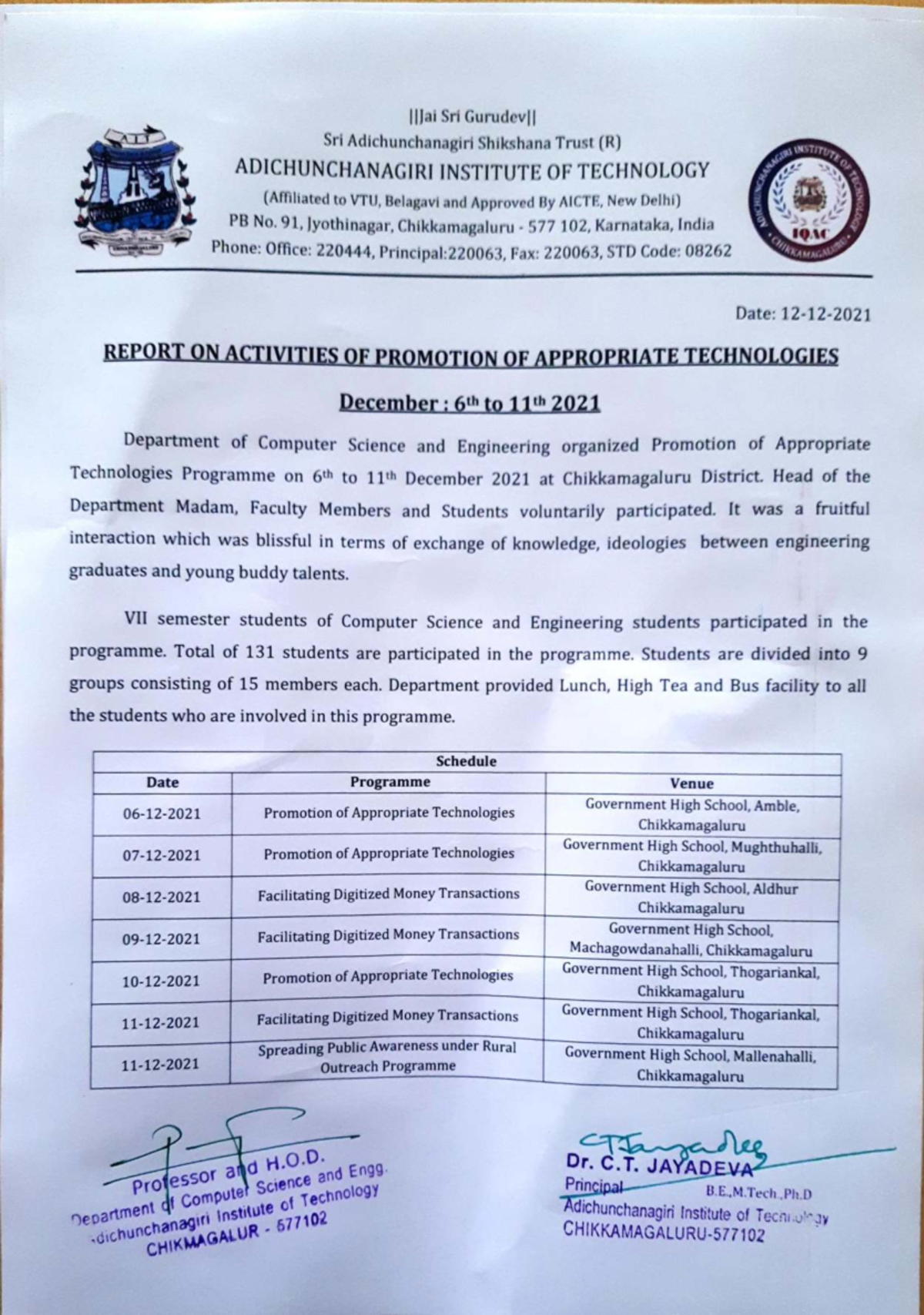 Report on Beyond the Campus Activity - Promotion of Appropriate ...