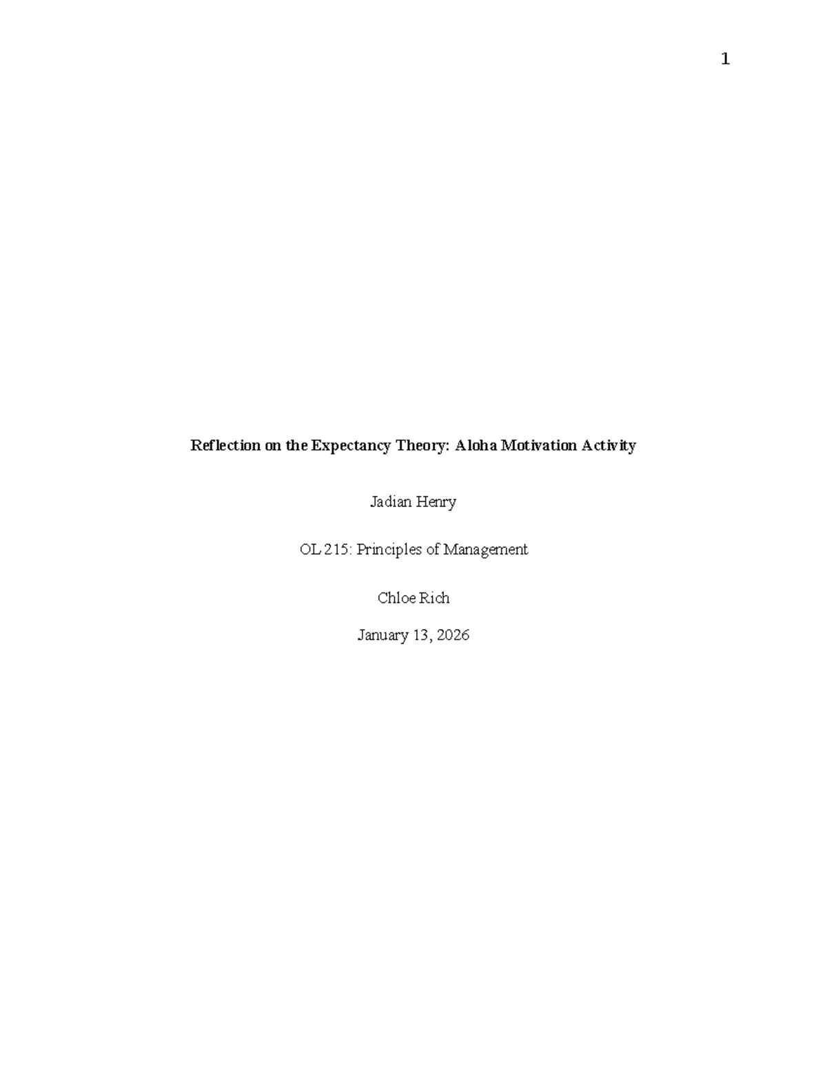 OL 215 Reflection on Expectancy Theory: Aloha Motivation Activity - Studocu