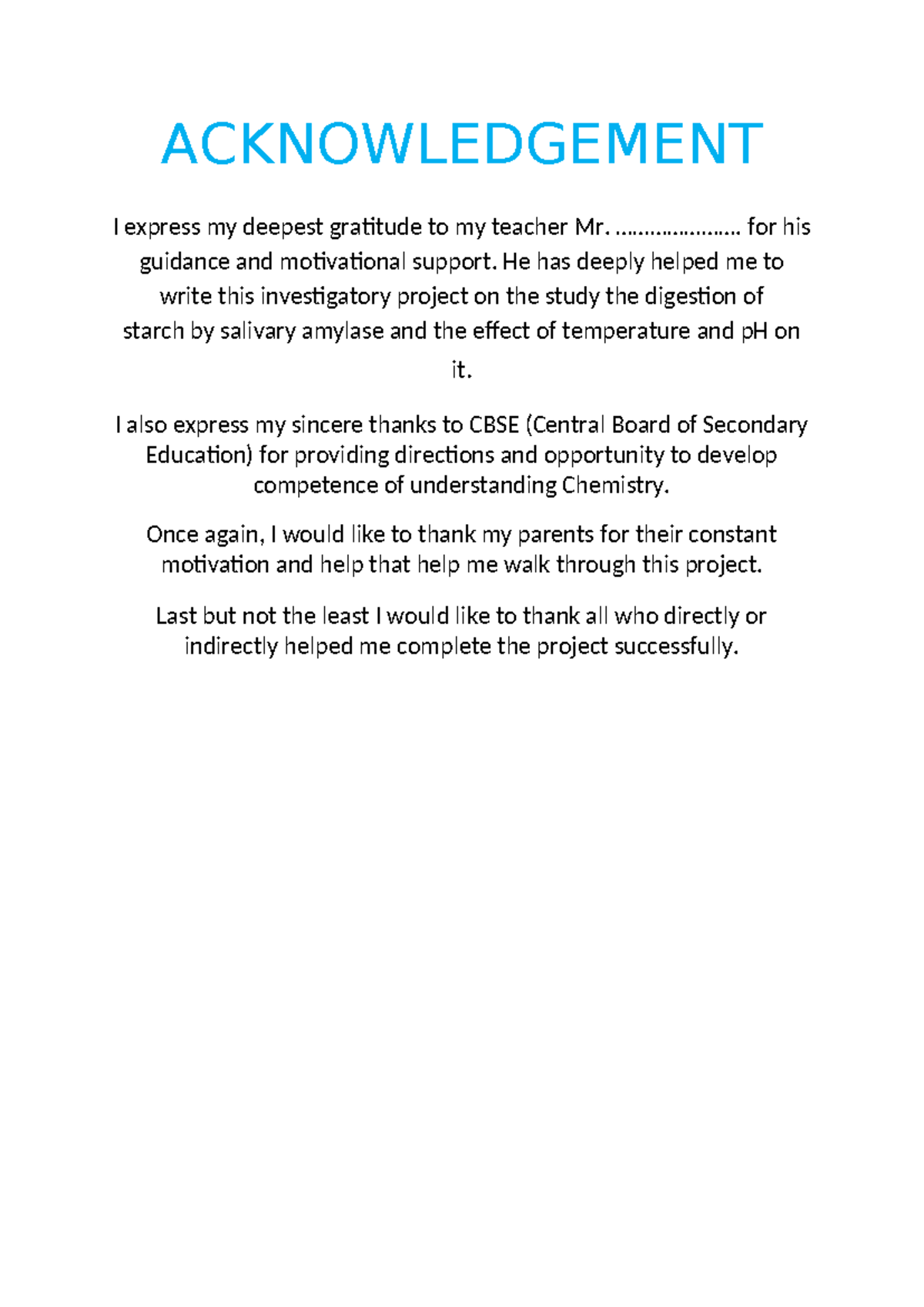 Acknowledgement Chemistry - ACKNOWLEDGEMENT I express my deepest ...