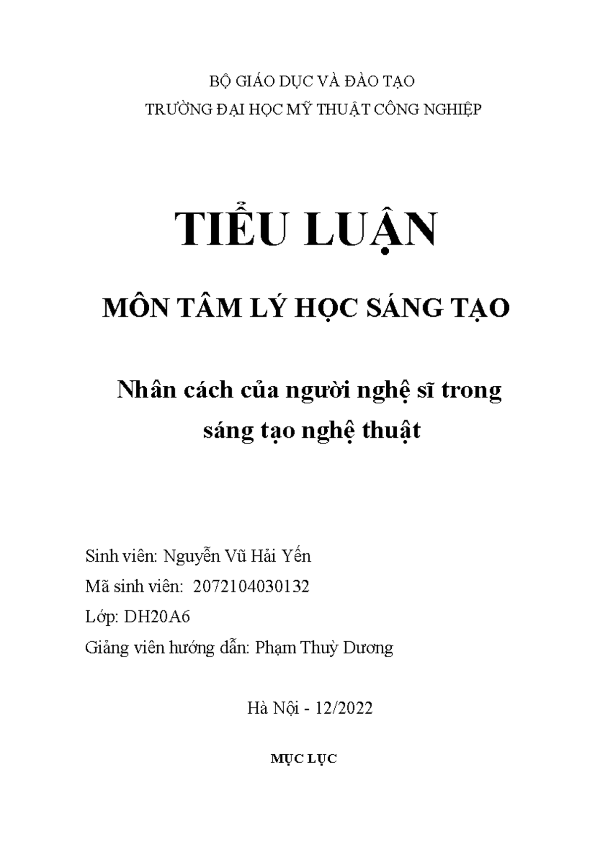 Tieu luan tam ly - Tieu luan tam ly - BỘ GIÁO DỤC VÀ ĐÀO TẠO TRƯỜNG ĐẠI ...