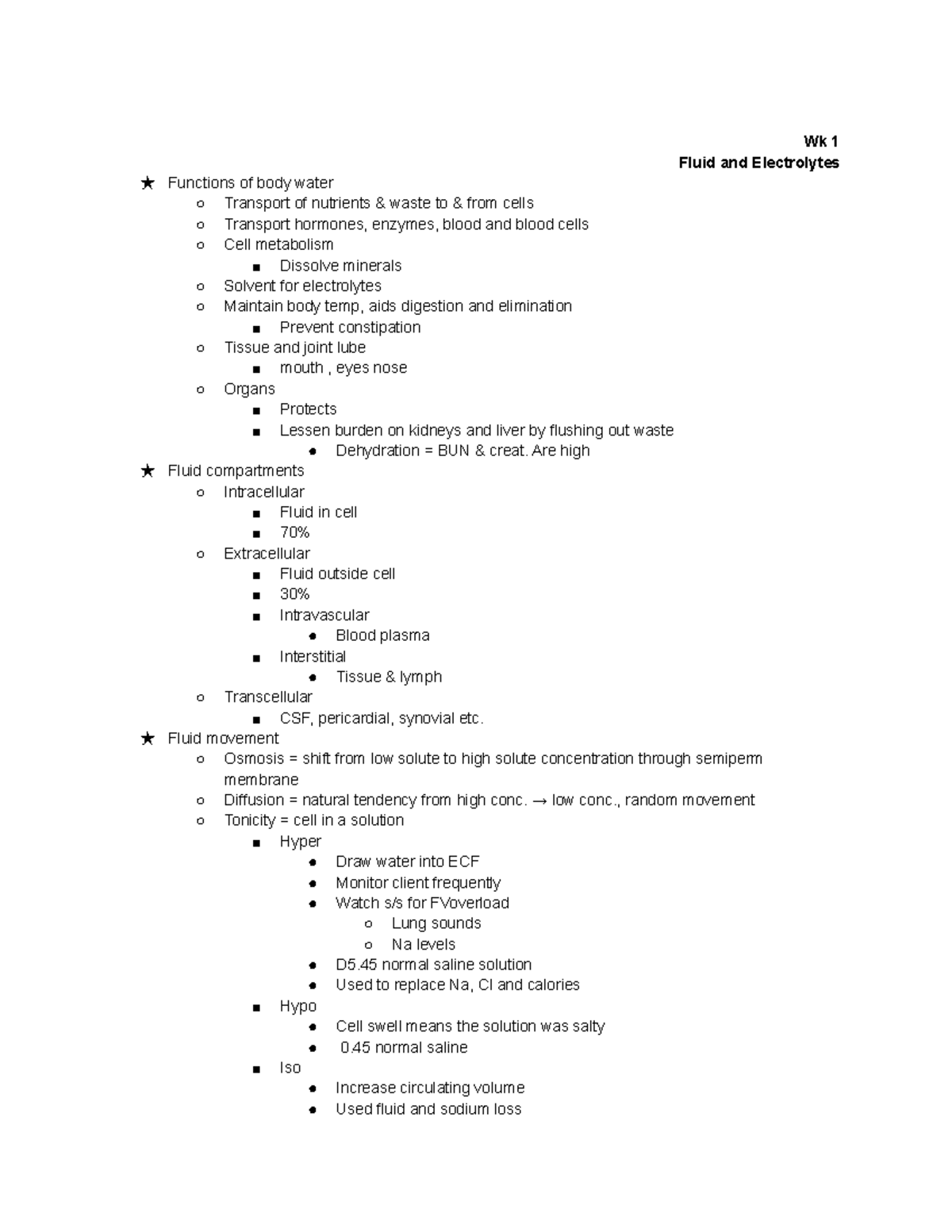 316 Fluid and Electrolyte Balance Notes for Exam One - Studocu