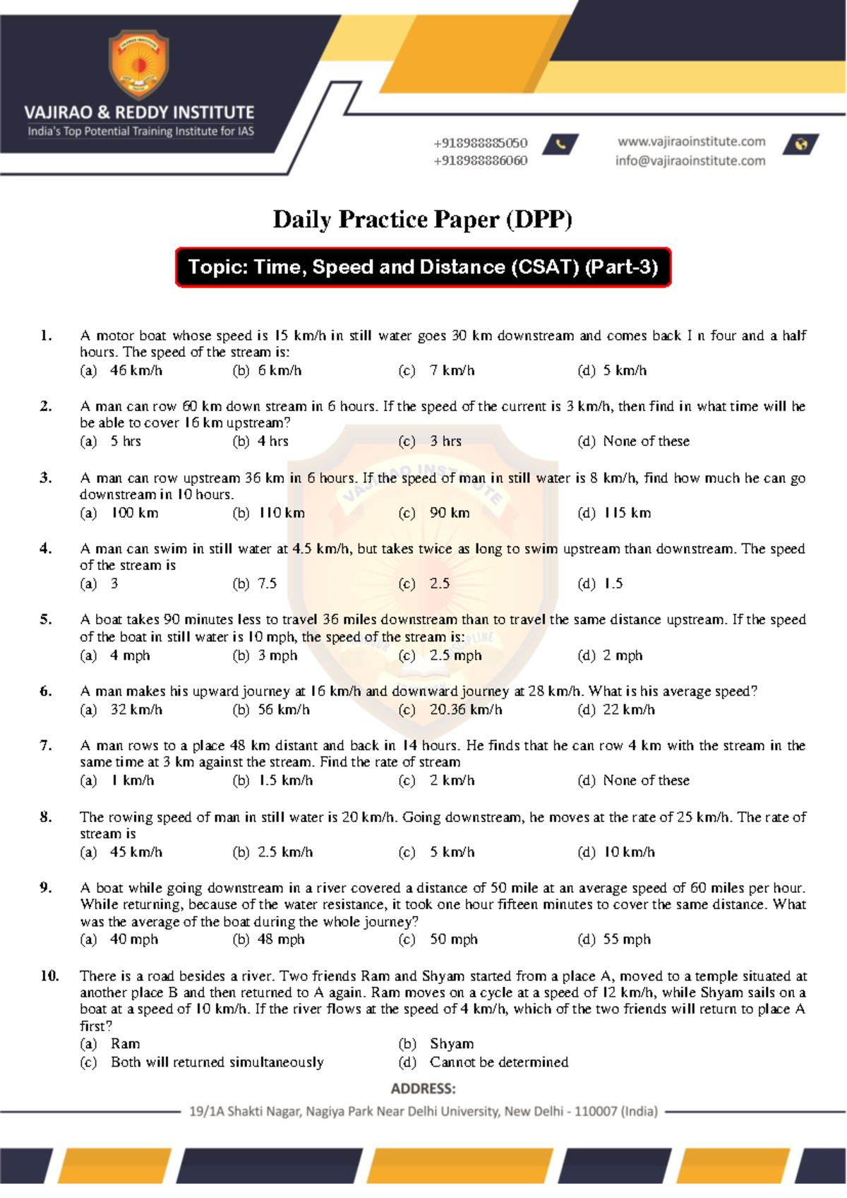 Daily Practice Paper (DPP) on Time, Speed and Distance (CSAT) Part-3 ...