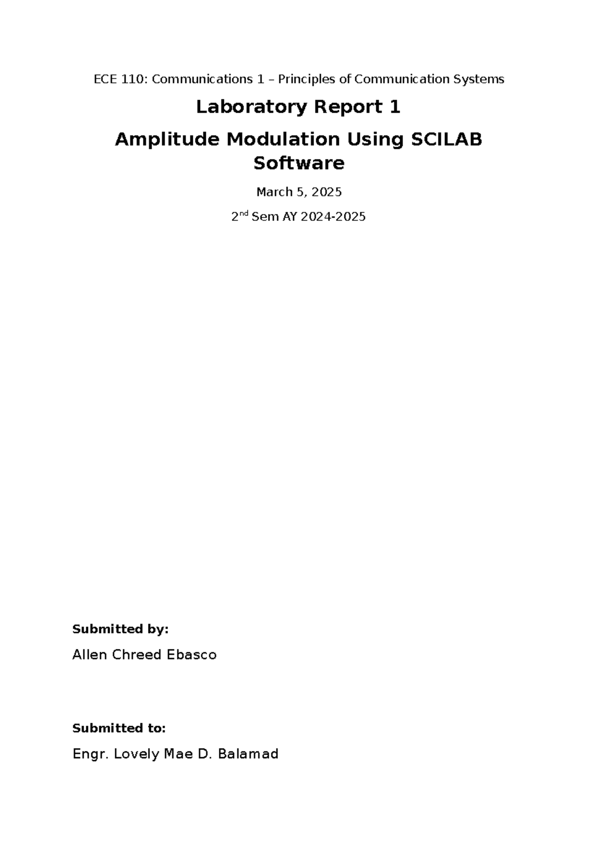 ECE 110: Laboratory report on amplitude modulation using SCILAB - Studocu