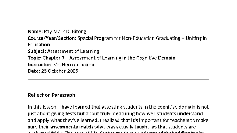 EDU 101: Chapter 3 - Assessment of Learning in the Cognitive Domain ...