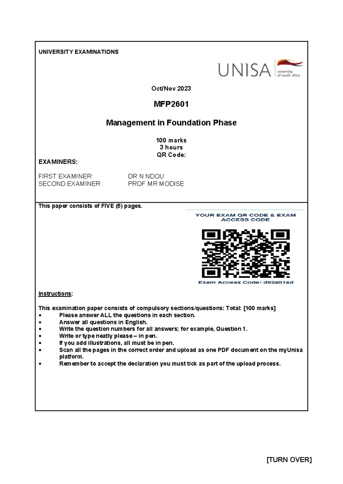 MFP2601 Final Exam Guide - Oct/Nov 2023 for Management in Foundation ...