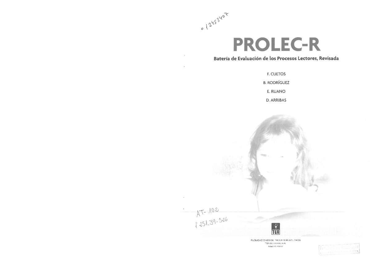 Evaluación de los Procesos Lectores PROLEC-R: Manual y Guía 2023 - Studocu