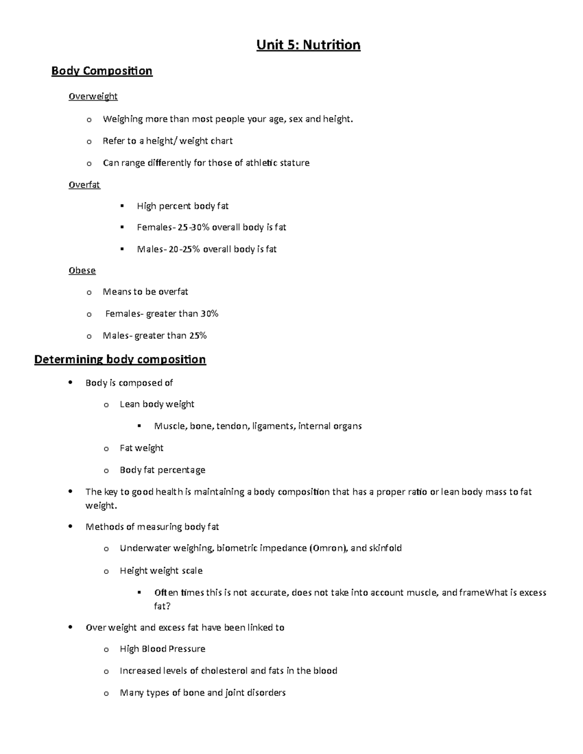 Every type of assignment - Unit 5: Nutrition Body Composition ...