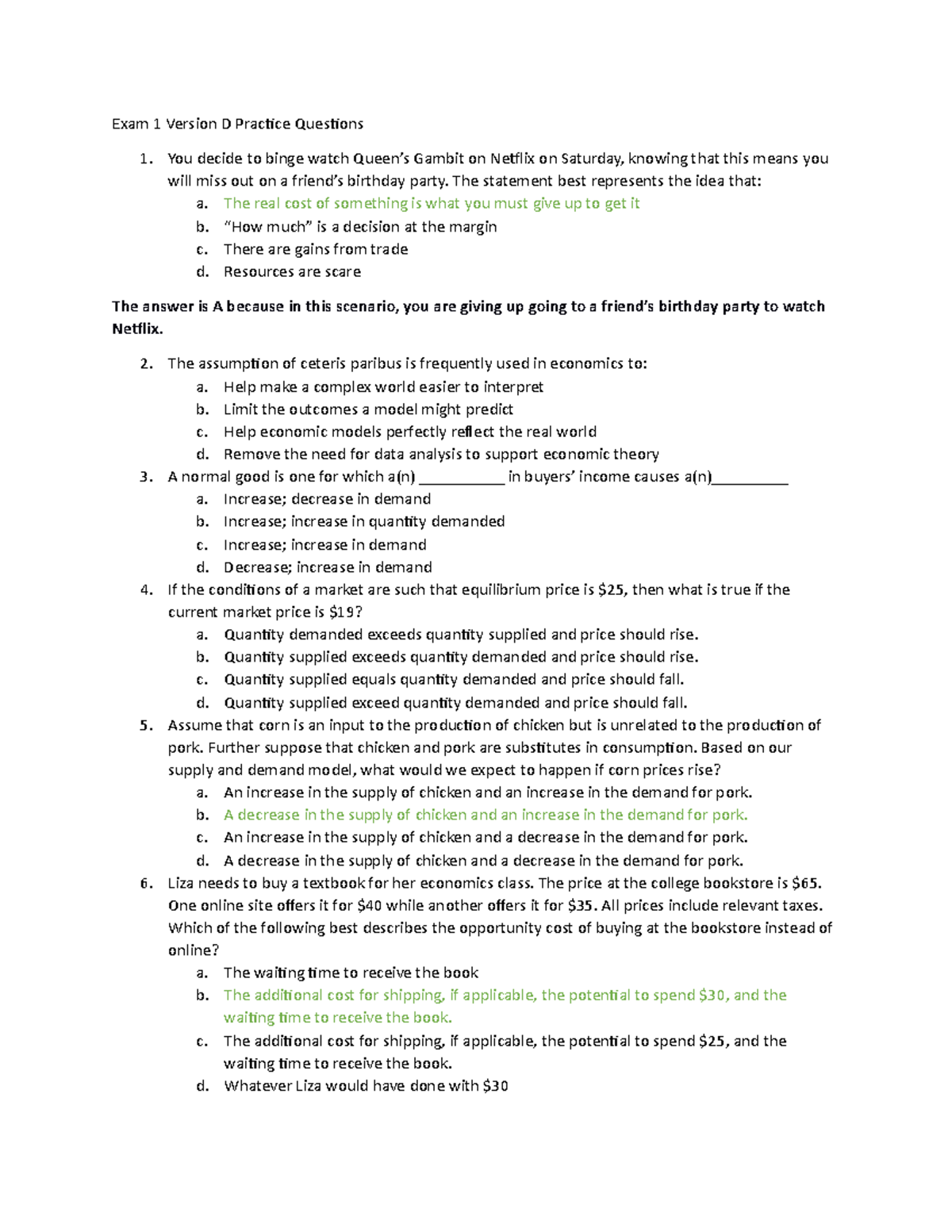 Exam 1 Review - Version D Practice Questions for Economics 101 - Studocu
