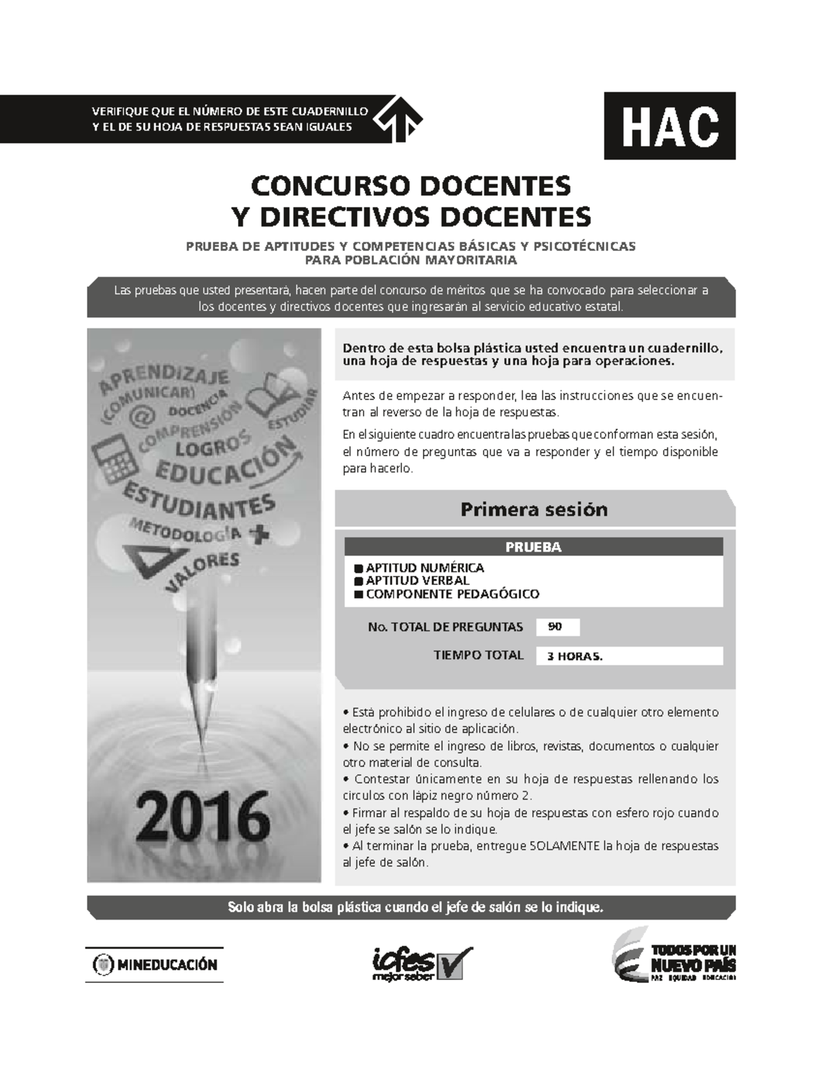 Cuadernillo de Prueba de Aptitudes Docentes 2016 con Respuestas - Document Preview