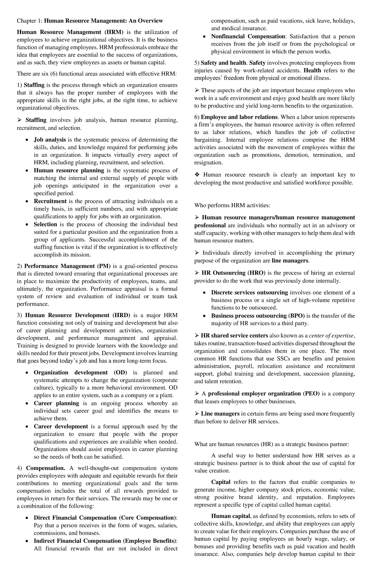 HRM CHAP 1-2: Overview of Human Resource Management Fundamentals - Studocu