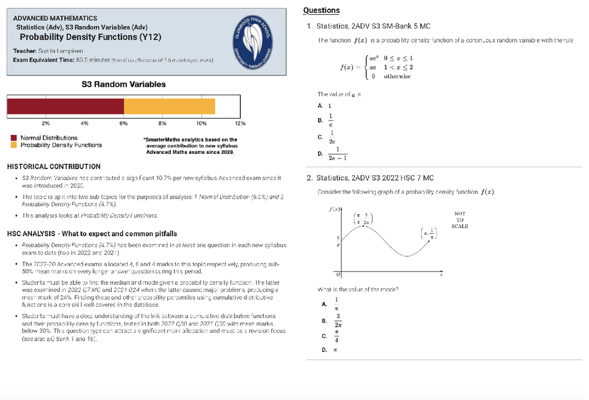 Statistics, 2ADV S3 Probability Density Functions Analysis and Insights ...