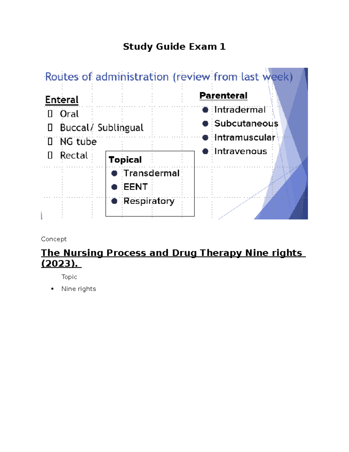 Pharm Study guide Exam 1 - Study Guide Exam 1 Concept The Nursing ...