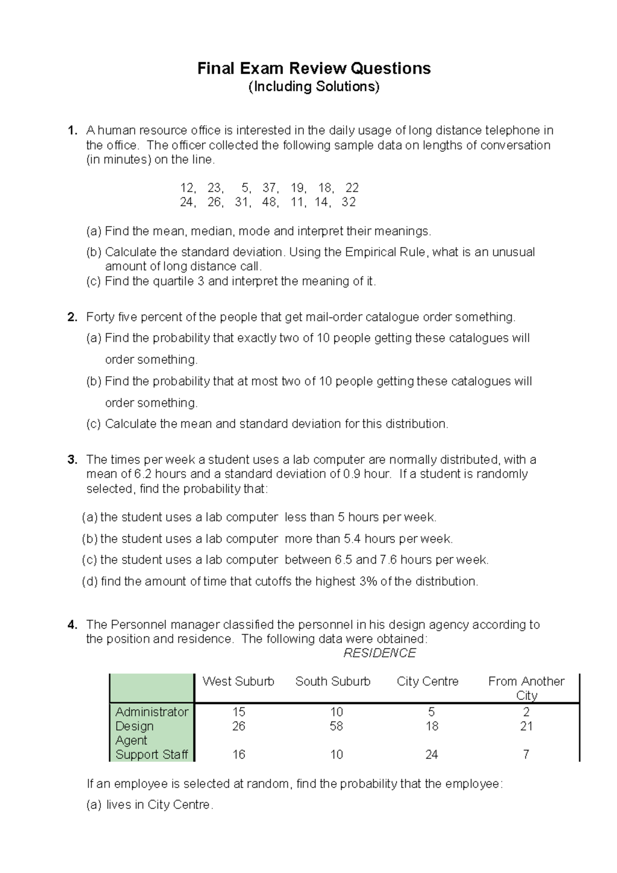 Statistics 101 - Final Exam Questions & Solutions Review - Studocu