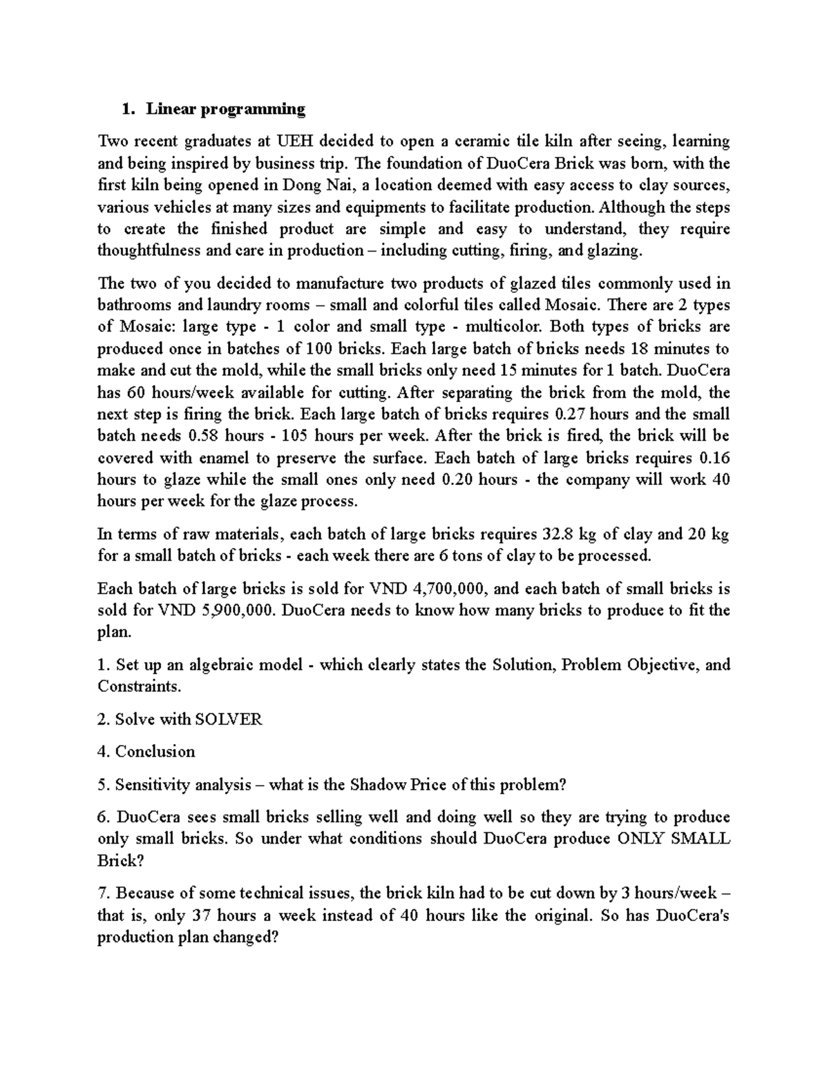 Linear Programming Case Study - EN 2022 Analysis and Decision-Making ...