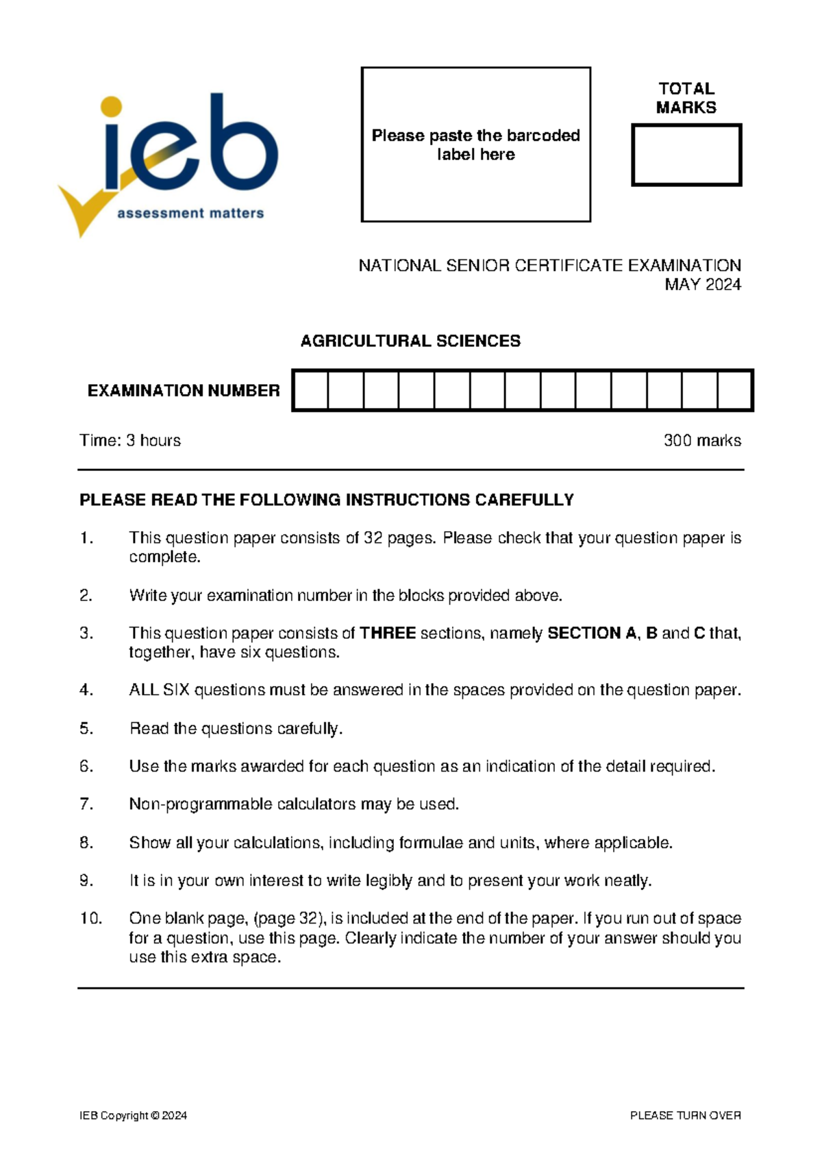 Agricultural Sciences NSC Exam Paper - May 2024 (300 Marks) - Studocu
