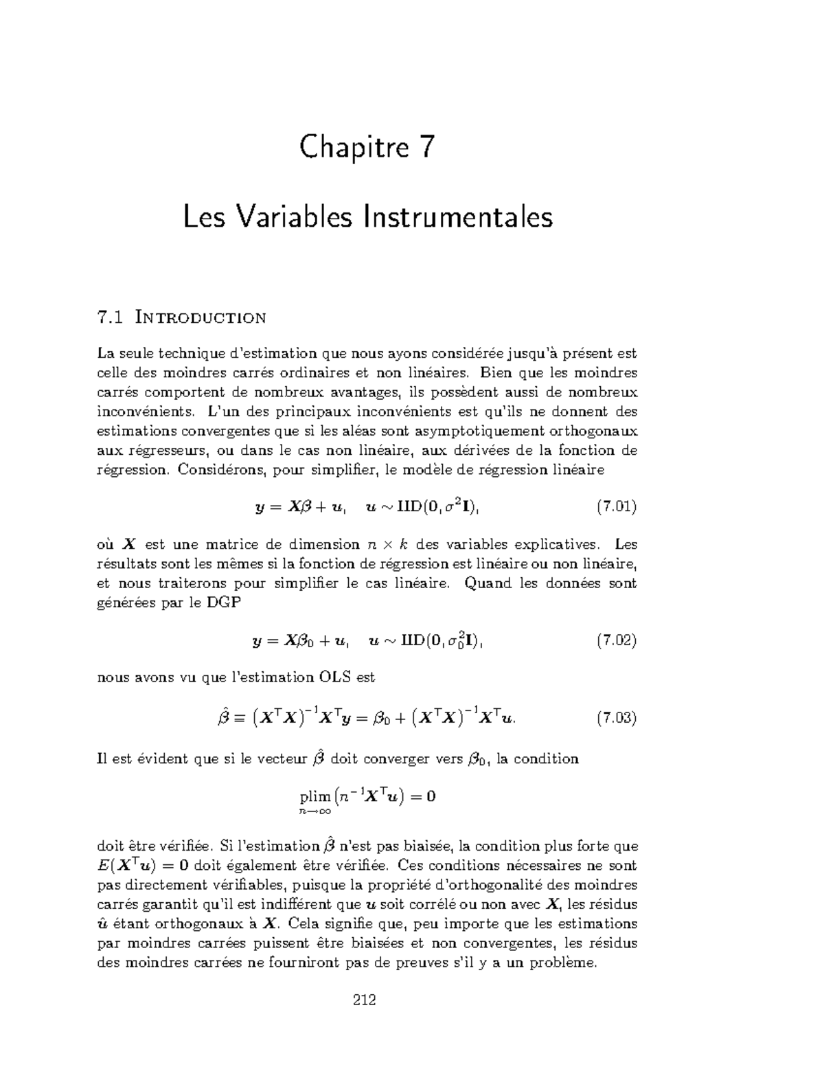 Chapitre 7 : Les Variables Instrumentales et Estimation OLS - Studocu