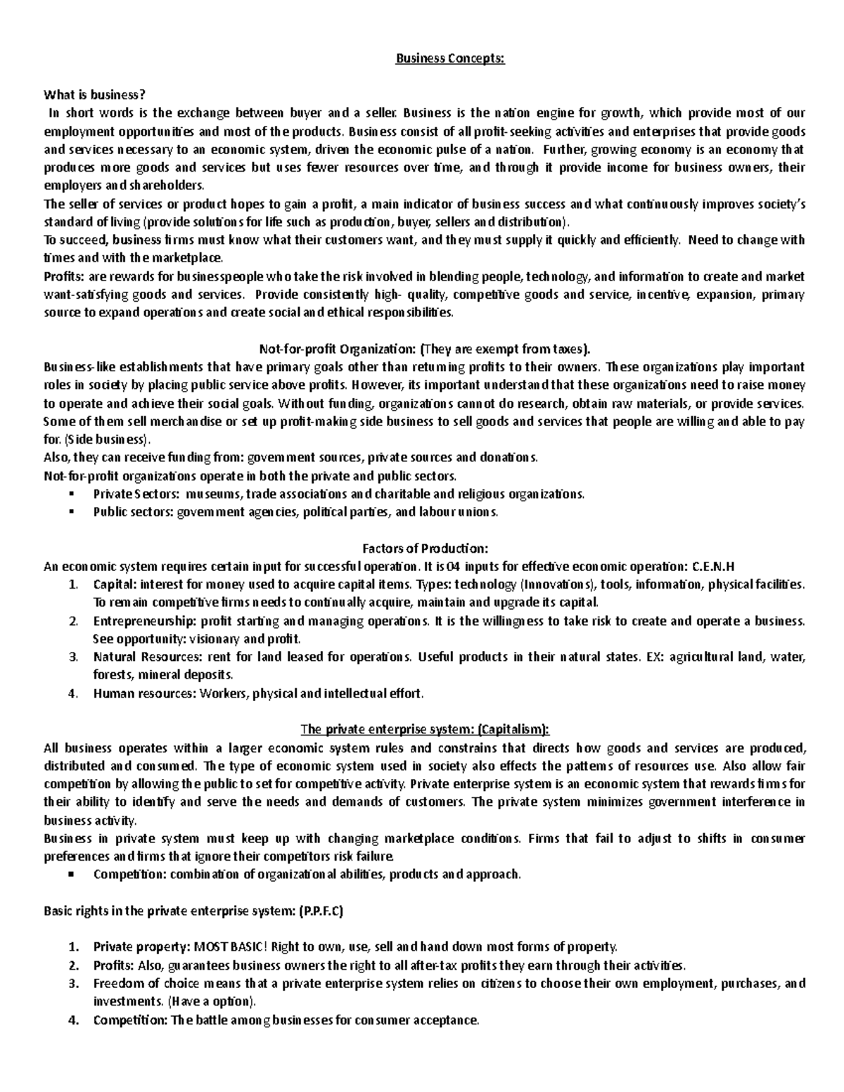 Business Concepts Overview - Summary of Chapters 1-7 - Studocu
