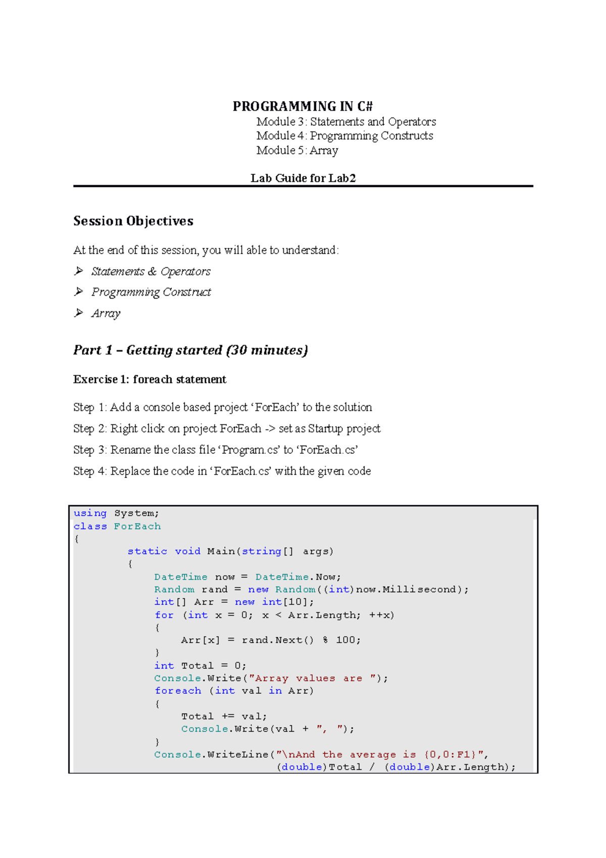 C# Lab02 - ggg - PROGRAMMING IN C# Module 3 : Statements and Operators ...
