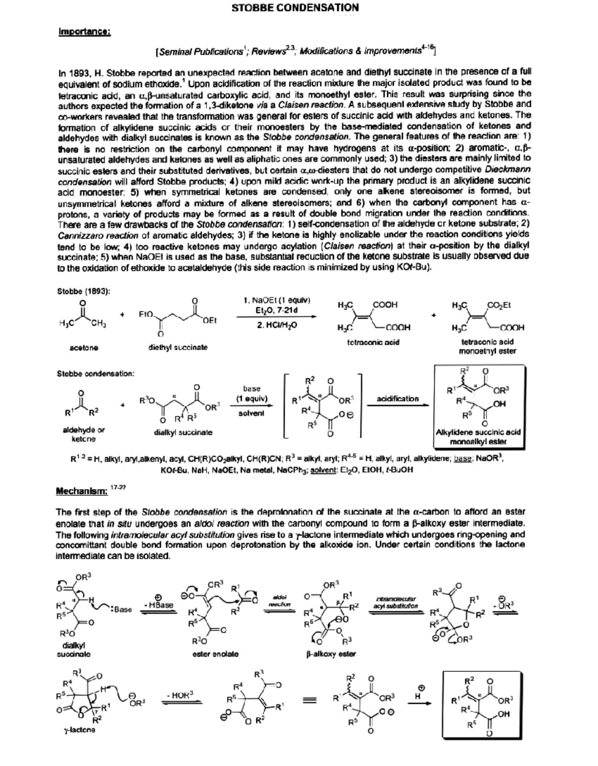 Stobbe Condensation: Mechanism, Applications, and Key Insights - Studocu