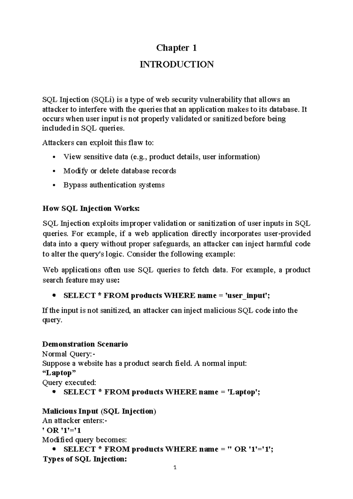 Chapter 1: Introduction to SQL Injection Vulnerabilities (CS101) - Studocu
