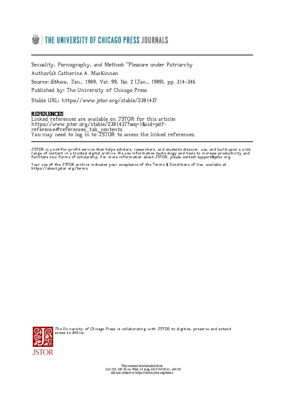 Pleasure under Patriarchy - Sexuality, Pornography, and Method:  Pleasure under Patriarchy - Studocu