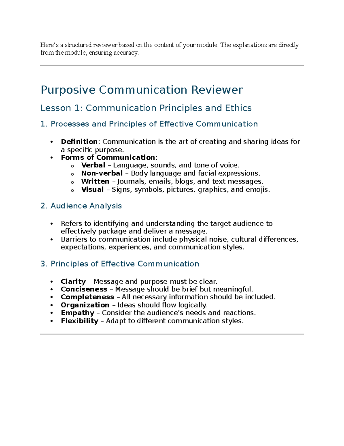 Purposive Communication Reviewer: Key Lessons & Ethical Practices - Studocu