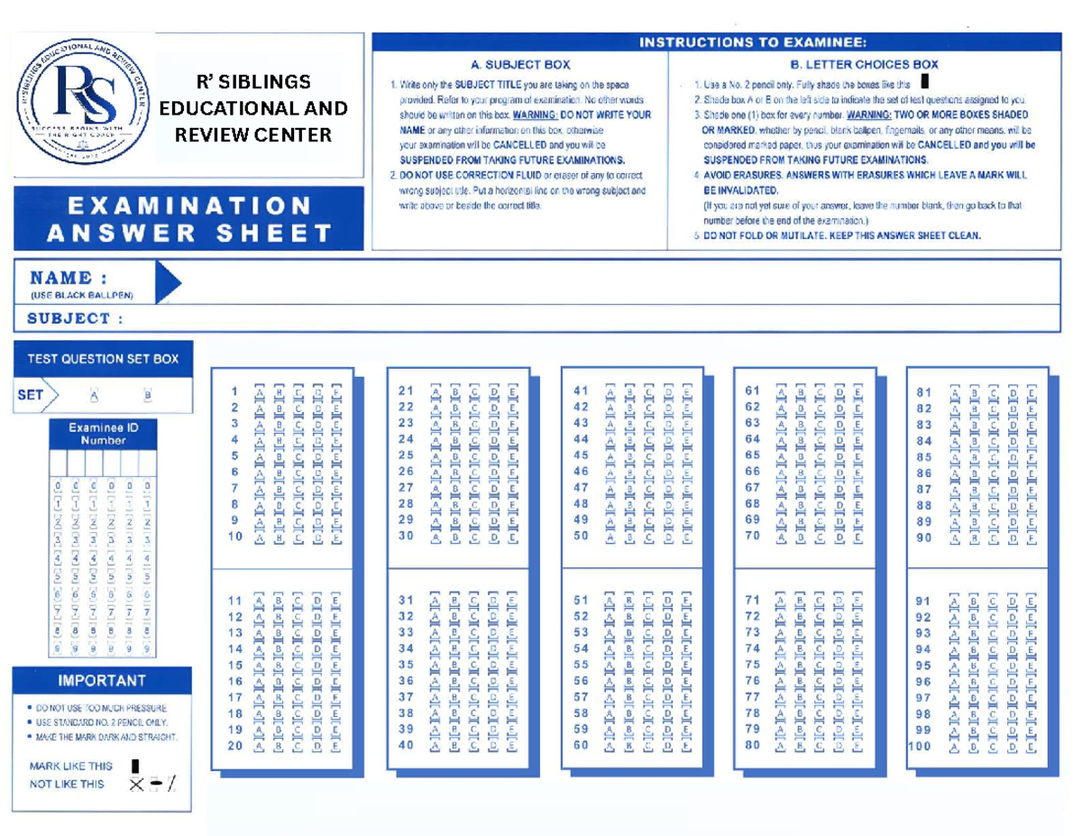RS Scantron Exam Instructions and Guidelines - Studocu