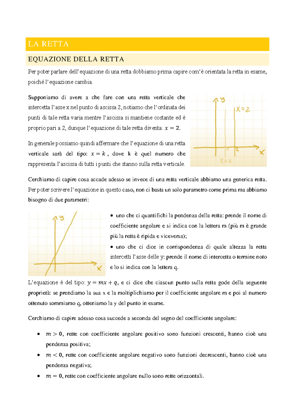 Teoria Piano Cartesianoe Retta - LA RETTA EQUAZIONE DELLA RETTA Per ...