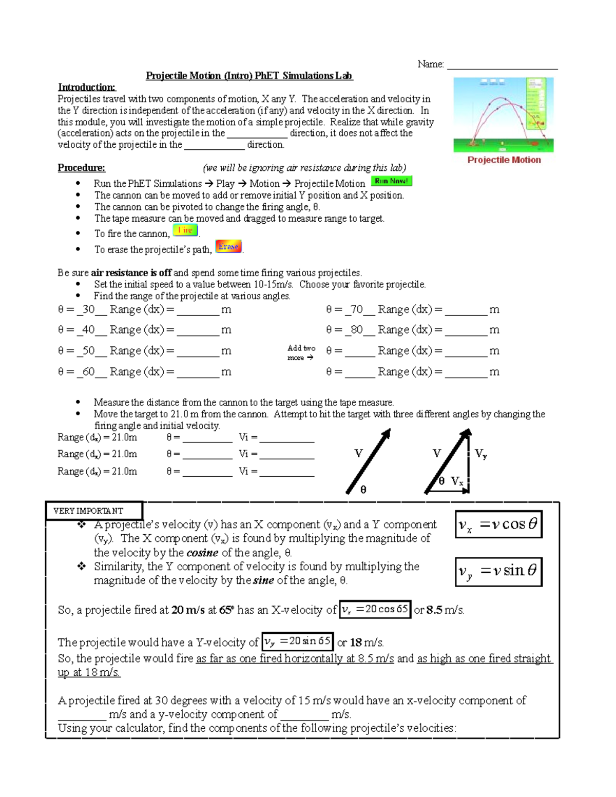 PhET Simulation Lab: Exploring Projectile Motion (Lab 2) - Studocu