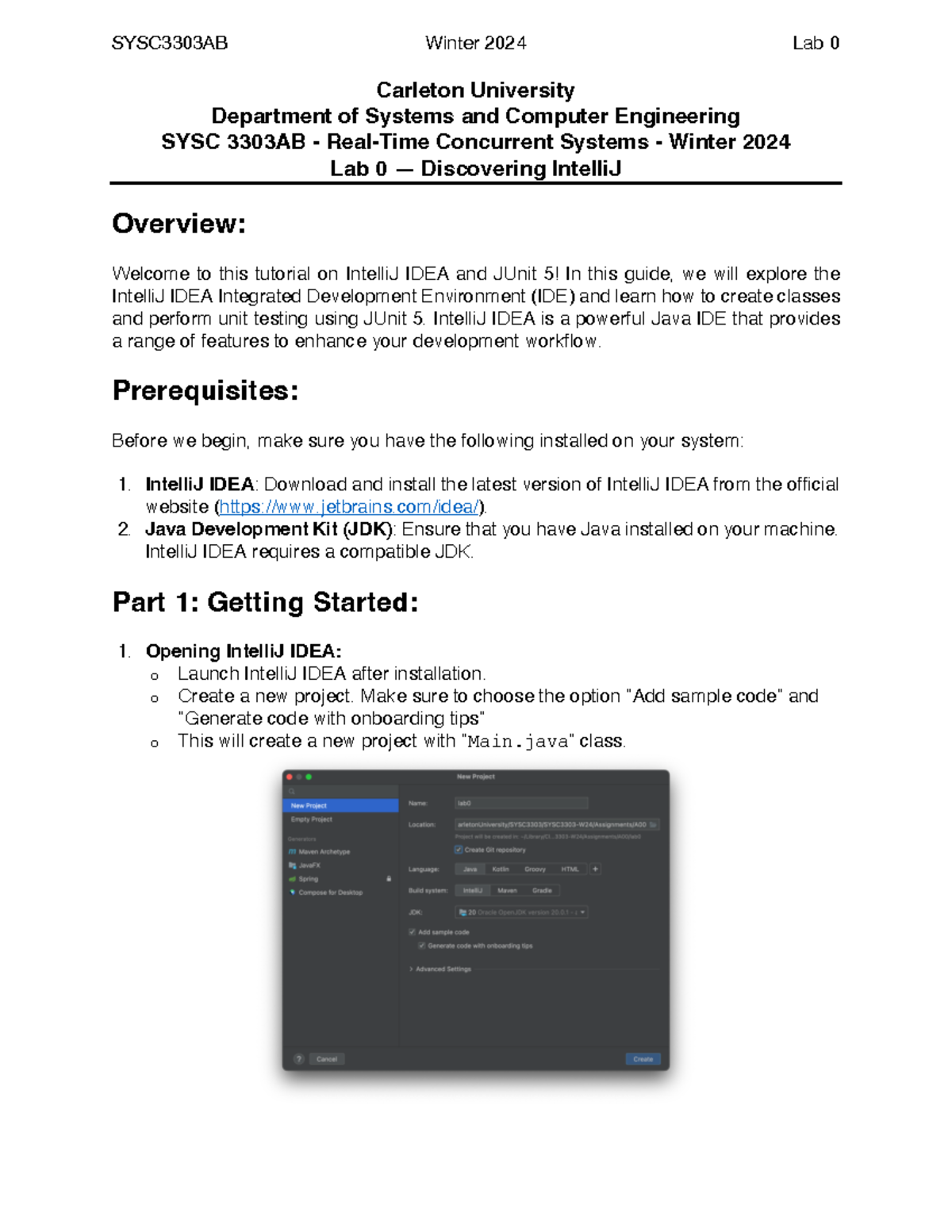 SYSC3303A W24 A0 - Lab 0: Exploring IntelliJ and JUnit 5 - Studocu