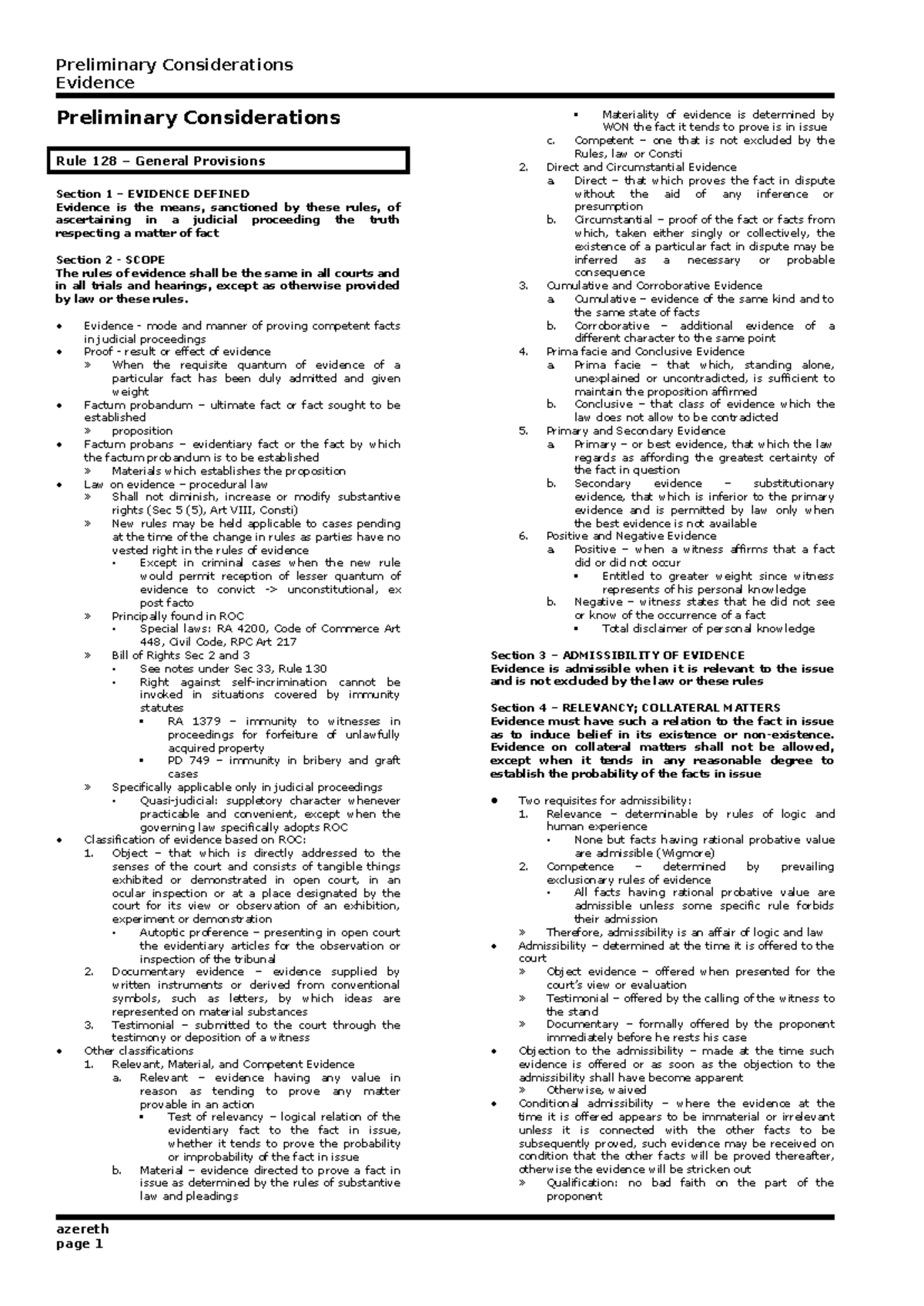 Preliminary Considerations on Evidence: Key Rules and Classifications ...